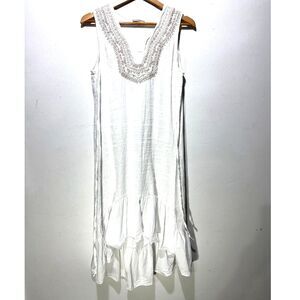 Via Signoria linen dress Italy made tie back embroidered summer vacation women L